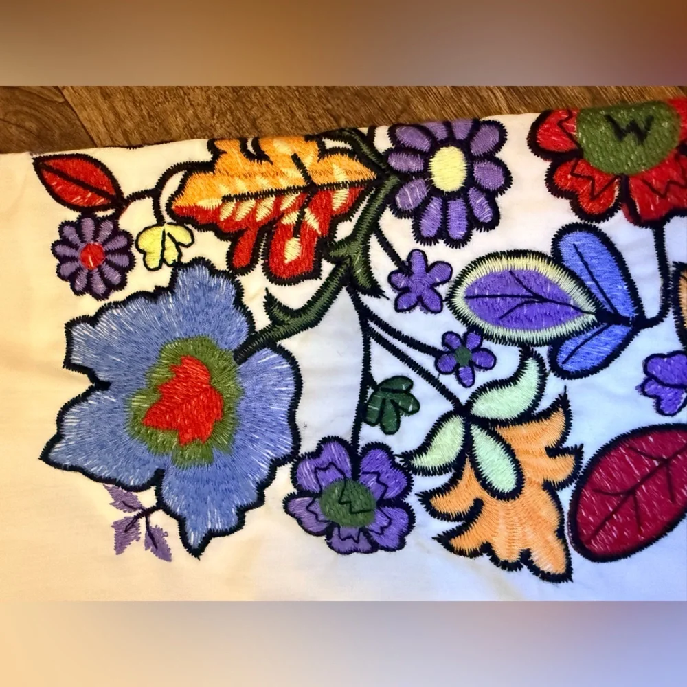 ESQ Embroidered Boho Midi Dress Women’s Small White Floral Tassel - Picture 8 of 9